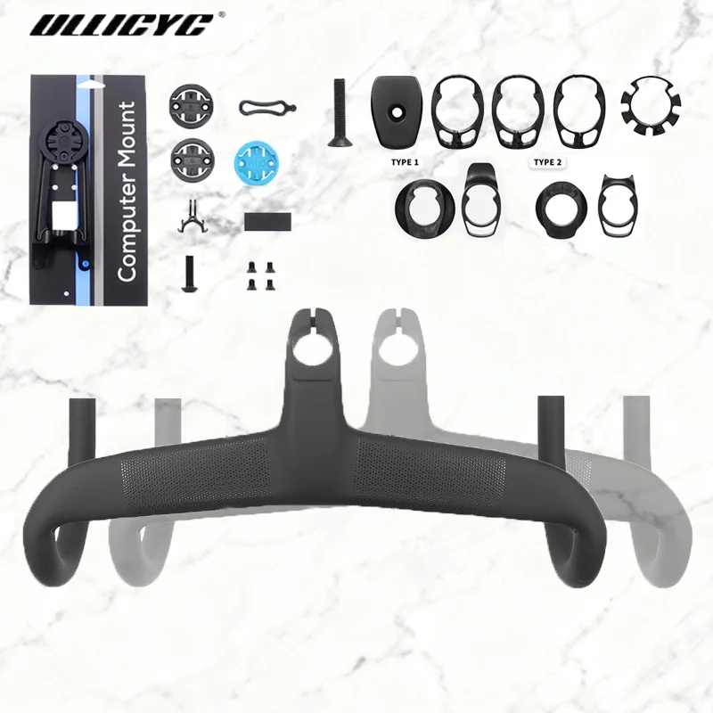 ULLICYC T3 جميع ألياف الكربون المتكاملة الانحناء مقبض كابل داخلي التوجيه للدراجات الطريق ، القطر 28.6 ، العرض 401-500mm #1