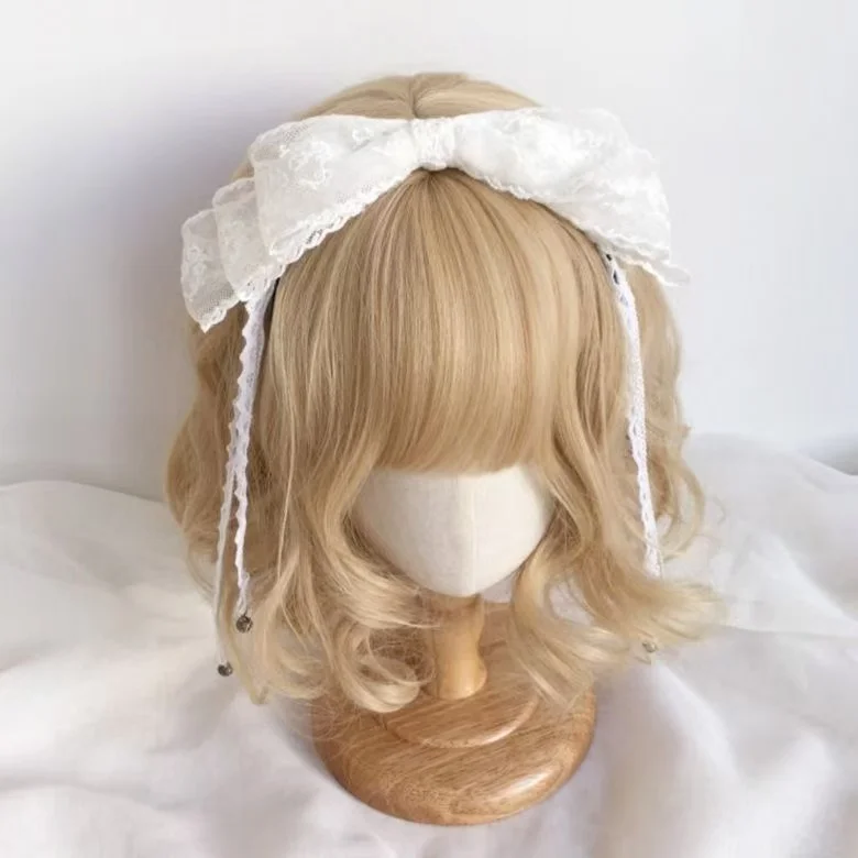 White Lace Bow Lolita Headbands With Bell for Girl Cute Bowknot Hair Band  Mori Girls Sweet Hair Accessories