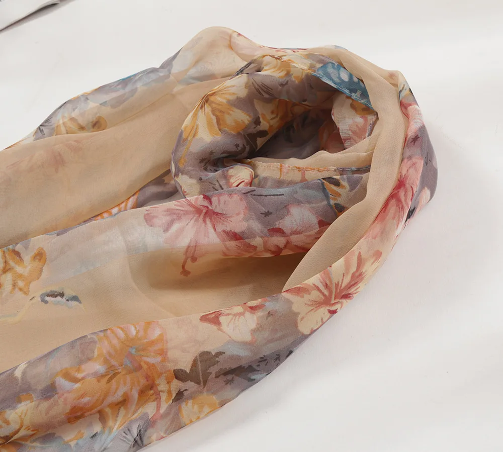 Damski cienki jedwabny szalik Symulacja Wszechstronna stopniowa zmiana Ochrona przed słońcem Gardenia Georgette Elegancki trend w modzie