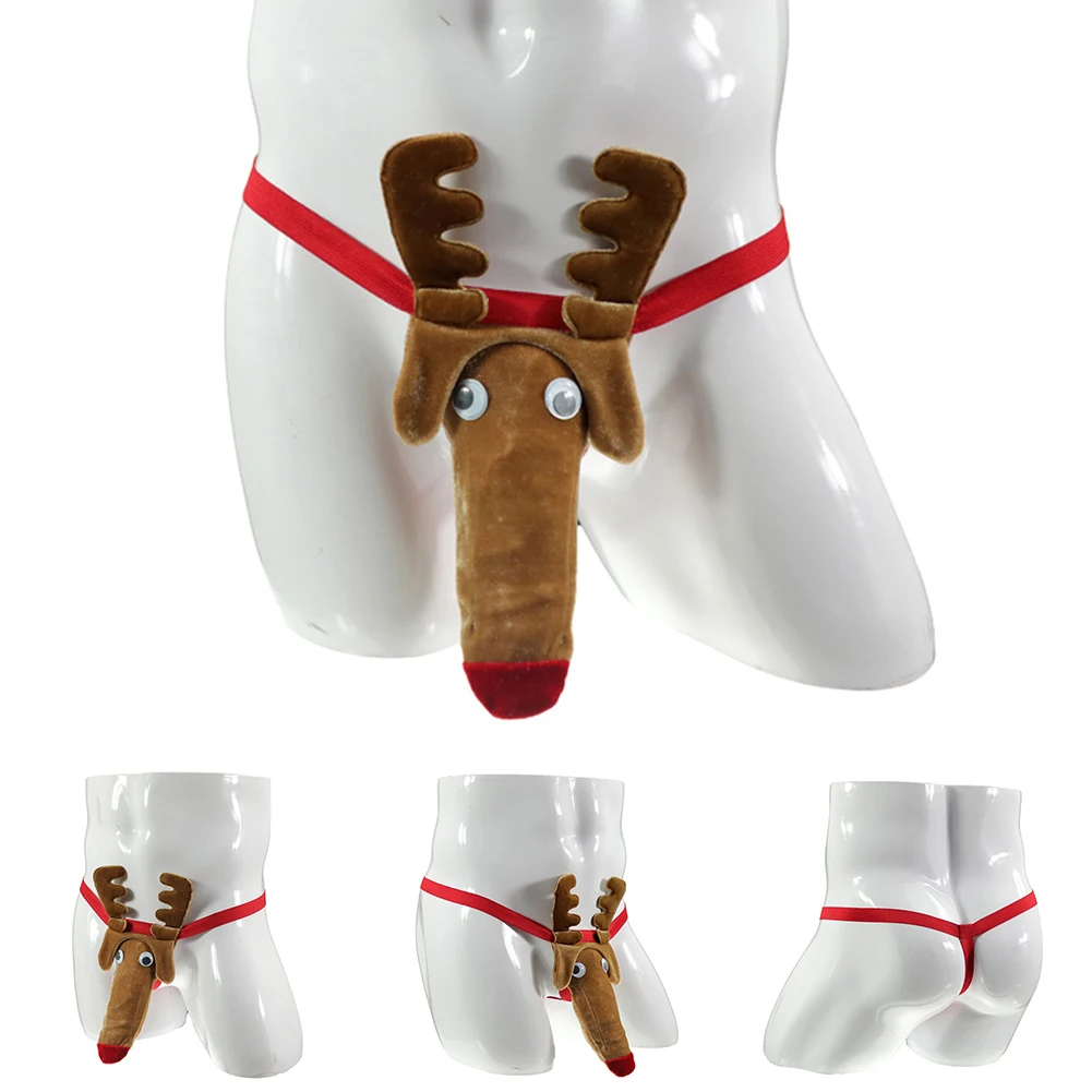 เส้นใยโพลีเอสเตอร์ชุดชั้นใน G-String กางเกงถุงน่องคริสต์มาส Reindeer ตลกชุดชั้นในสีกากี Mens หนึ่งขนาด