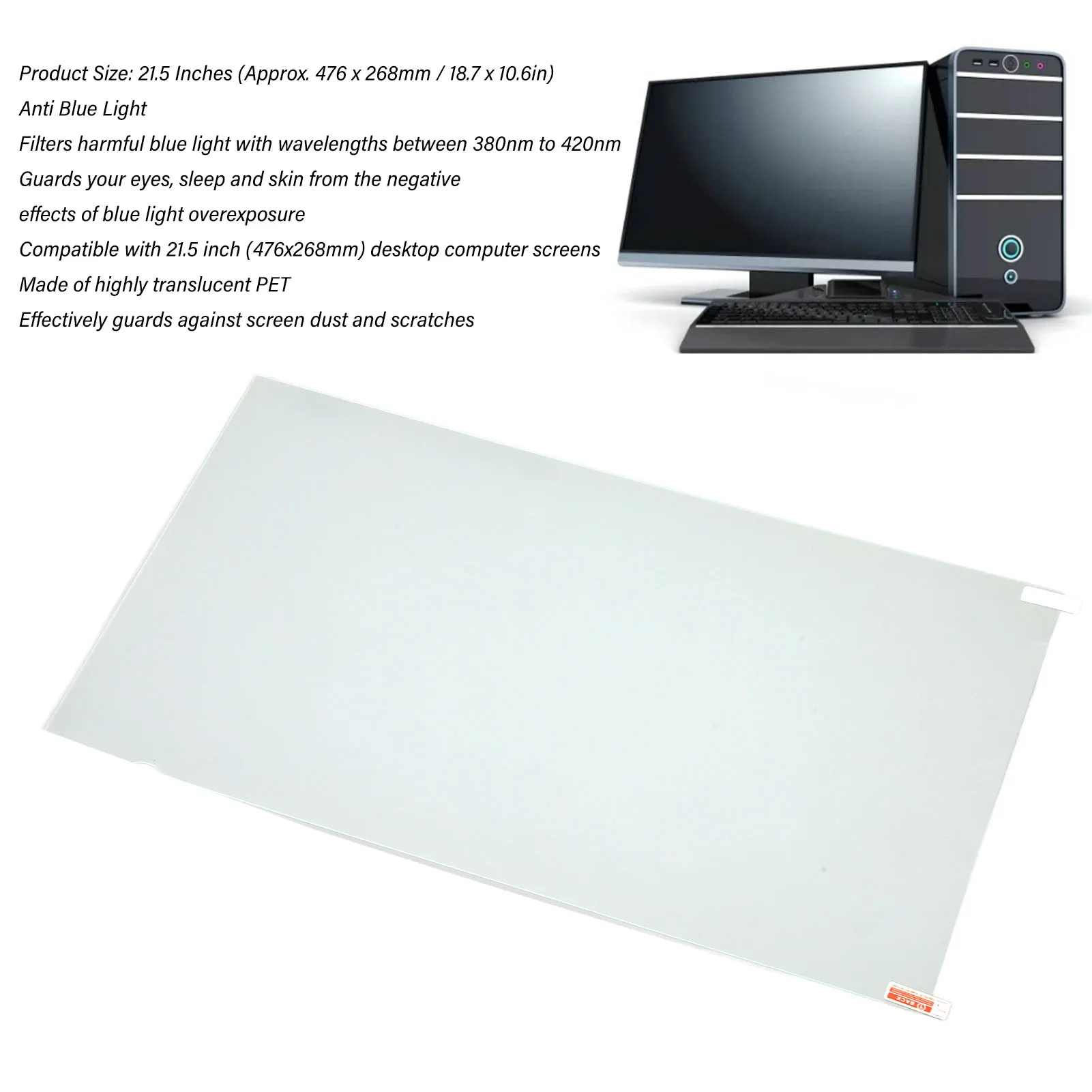 21.5 Inch PC Monitor Protector Blue Light Blocking UV Filtering Eye Protection PET Screen Protective Film for Computer Display