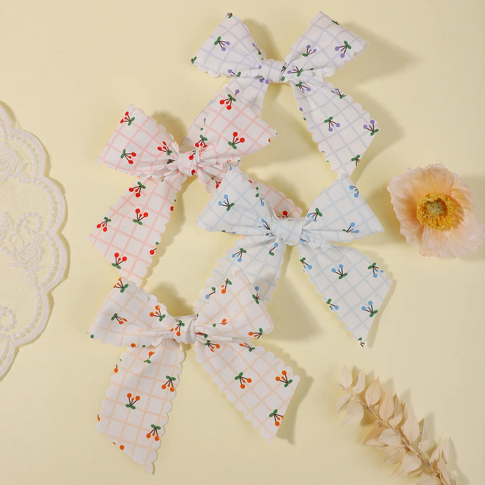 

2Pcs/set Sweet Flower Print Bow Hair Clips for Women Girls Ribbon Floral Small Barrette Children Daily School Hair Accessories