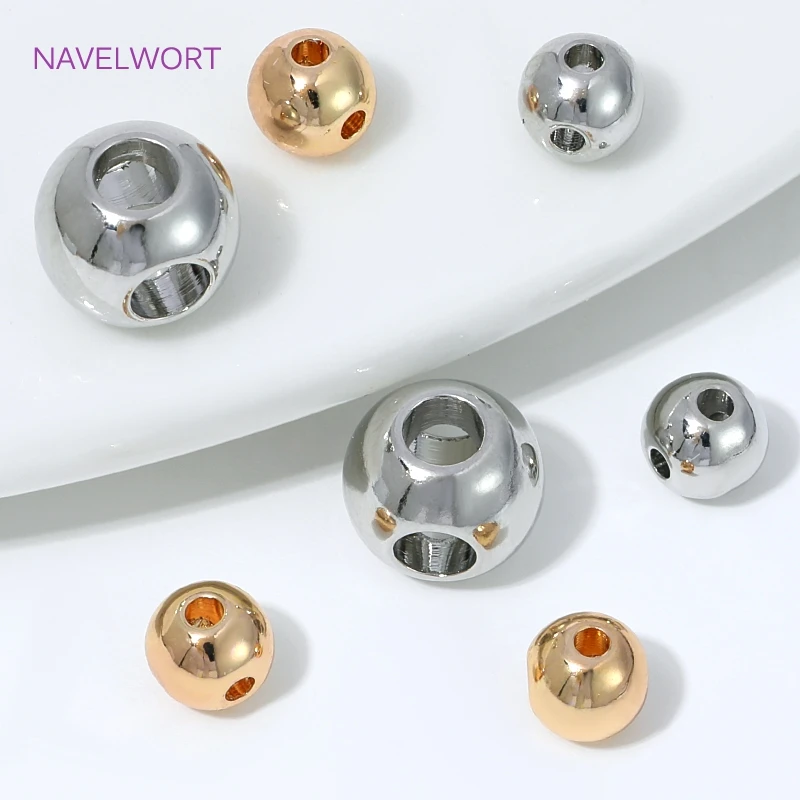 KC Gold Plated 4 Holes Round Spacer Beads For Jewelry Making,Beads Separators,Brass Loose Beads,DIY Beading Making Findings
