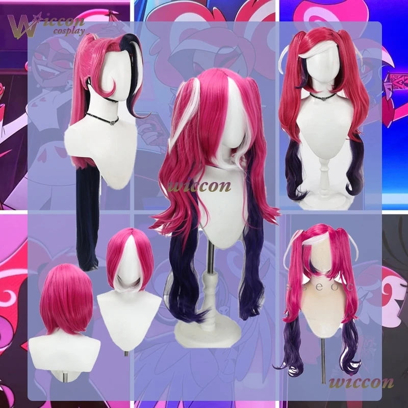 

Pink Gradient Color Wig Hasbin Velvette Cosplay Detachable Ponytail Hotel Earring 3V Vees VVV Halloween Carnaval Anime Cosplay