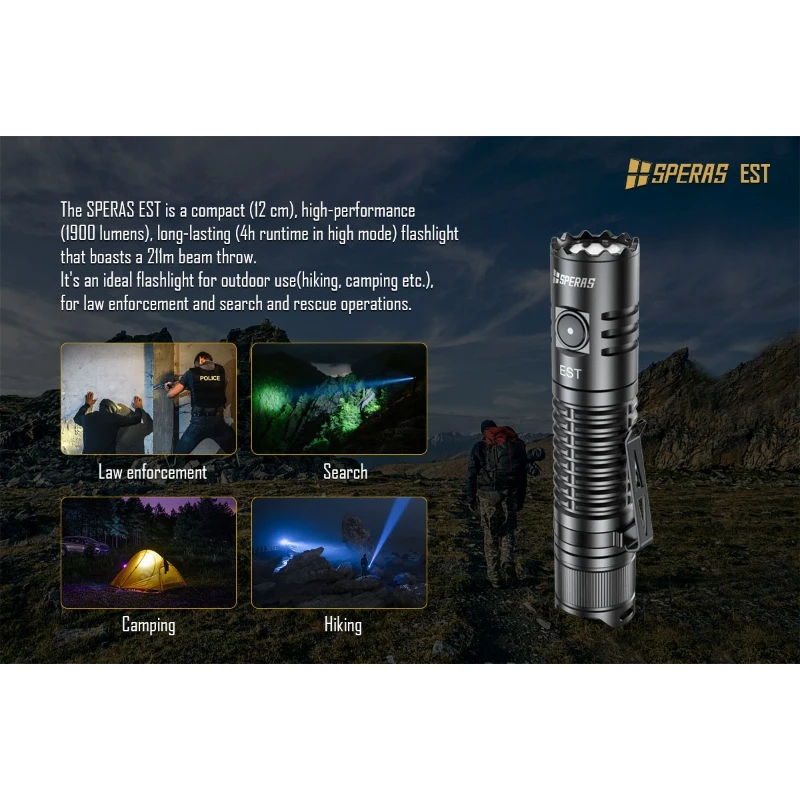 SPERAS EST Tactical Flashlight 1900Lumen Powerful Type C USB Rechargeable 18650 LED Rechargeable Army Military Tactical Lamp image 5