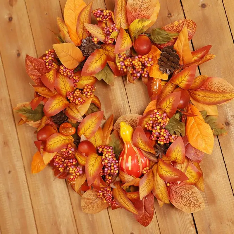 Pumpkins Berries Wreath Decorations For Autumn Thanksgiving Harvest Farmhouse Home Outdoor Indoor Window Wall