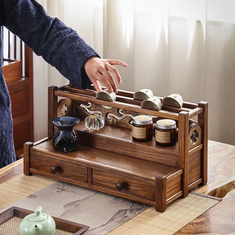 North American black walnut solid wood tea set, tea cup holder storage rack, desktop monitor, Bogu rack, storage rack.