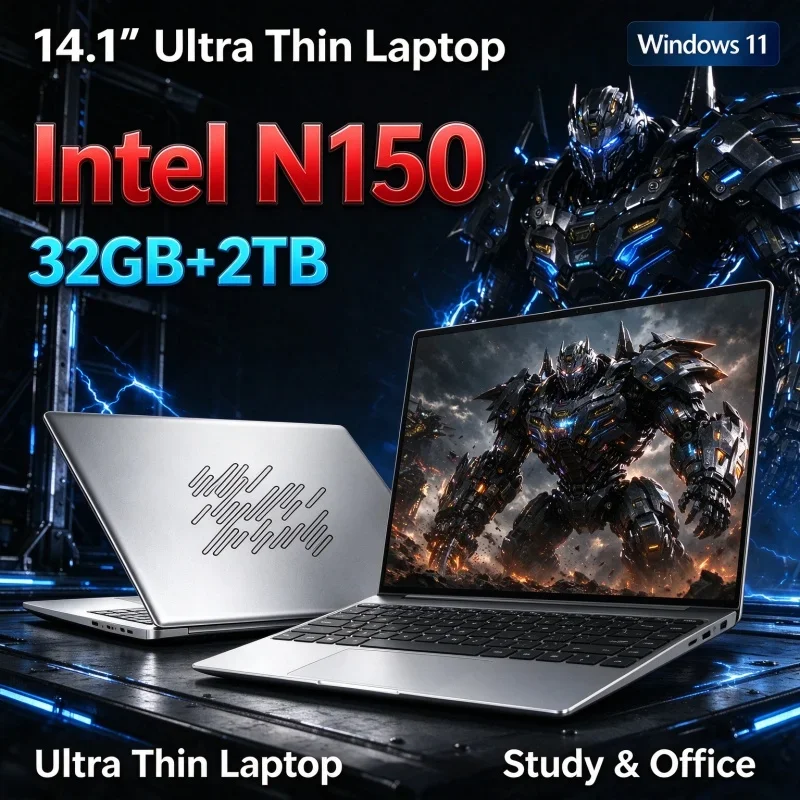 14.1'' Inch Business Office Notebook Intel Core N150 Ultra Thin Portable Laptop 16GB/32GB Memory Optional 1TB 2TB SSD Windows11