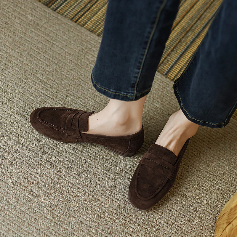 Casual Loafers Women Slip-On Flats Real Leather Ladies Mules Kid Suede Daily Driving Flats Women Basic Moccasins Big Size 41