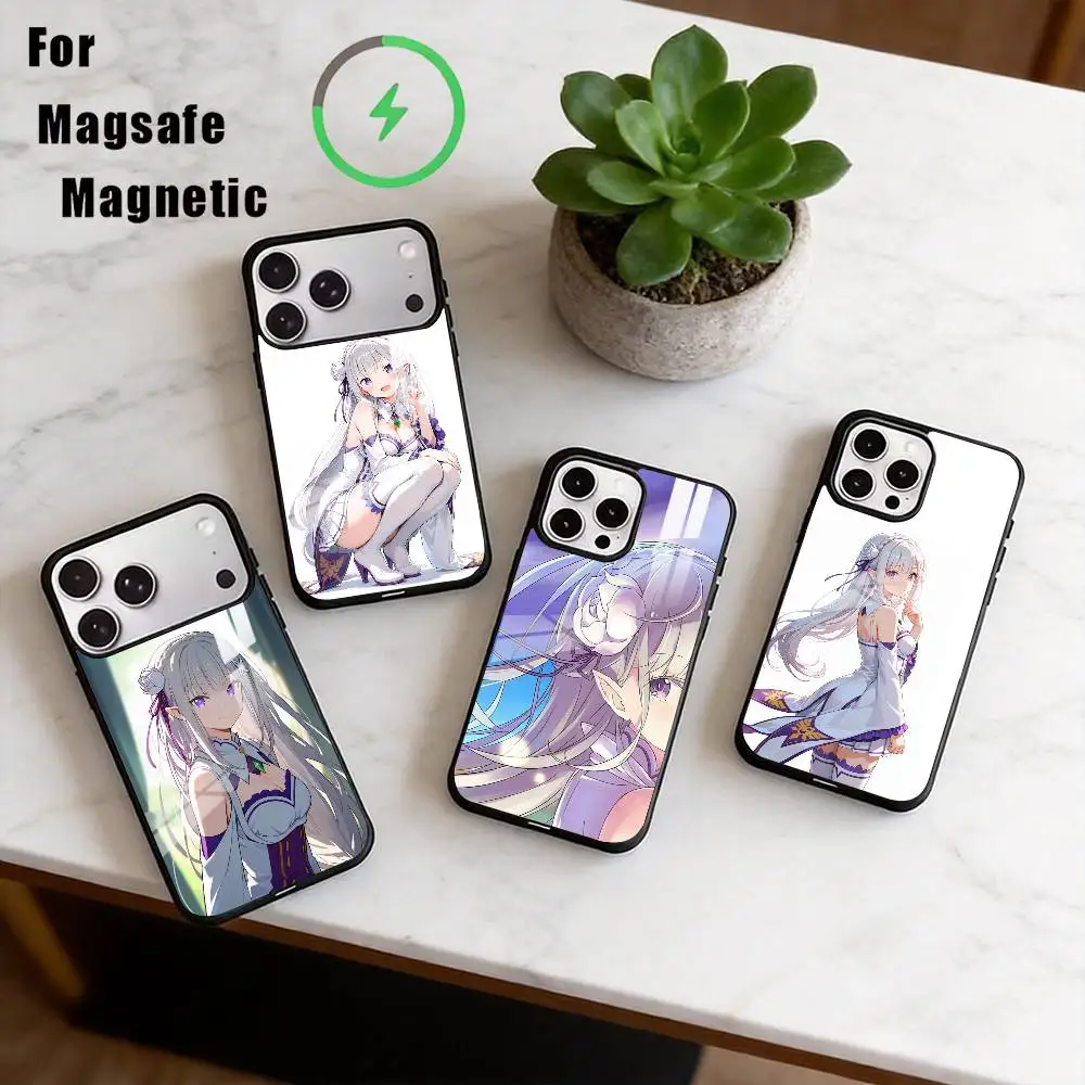 

E-Emilia ReZero Phone Case For iPhone17,16,15,14,13,12,11 Plus,Pro Magnetic with Magsafe Wireless Charging