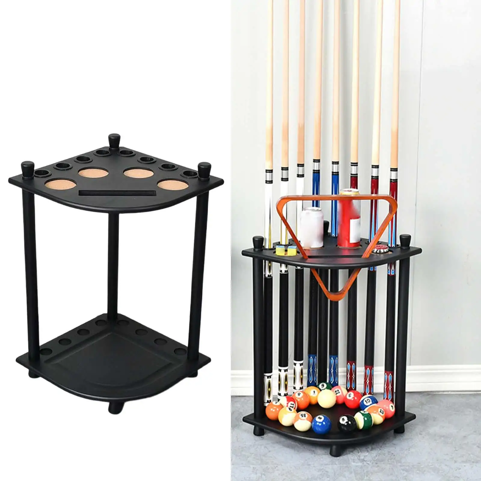 wooden-pool-cue-rack-floor-standing-corner-billiard-stick-organizer-8-hole-space-saver-accessories-for-game-room