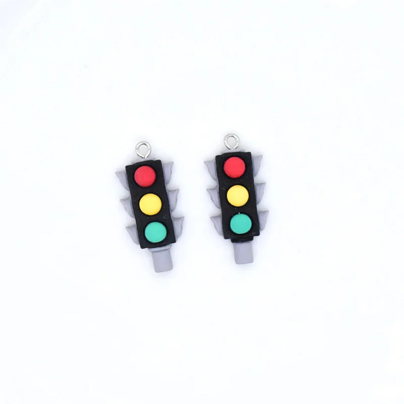 10pcs Cartoon Resin Flatback Traffic Lights Charms Cute Earring Keychain Pendant Jewelry Making Diy Crafts W57