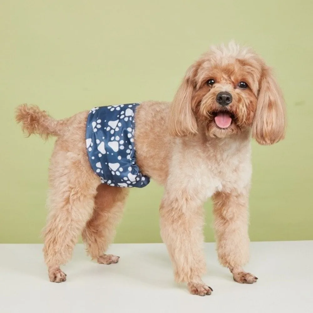 Leak Proof Dog Diapers Washable Adjustable Pet Physiological Pants Breathable Dog Paw Pattern Male Dog Belly Wrap Wound Recovery