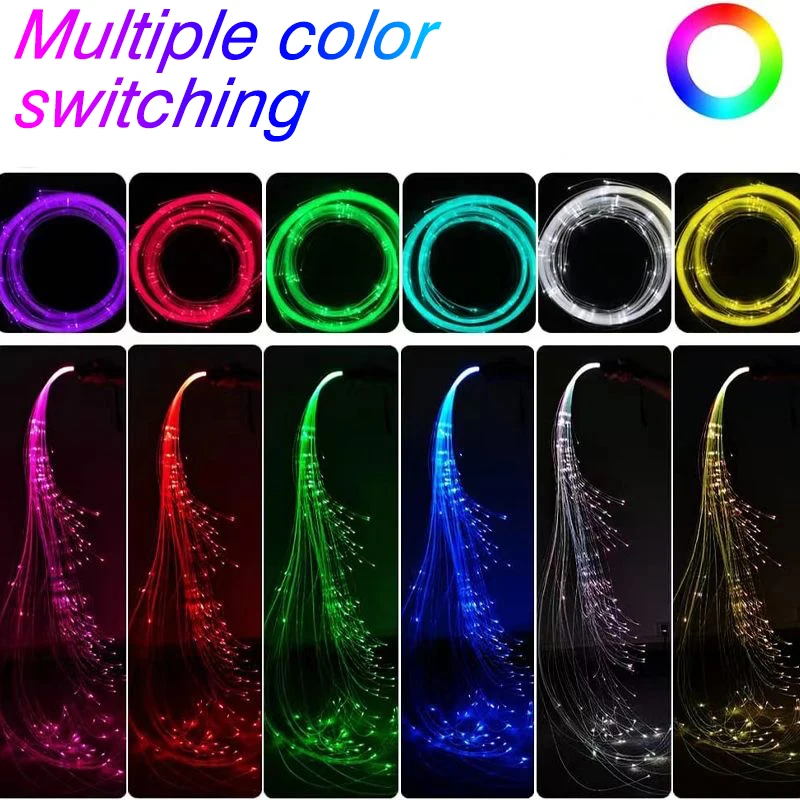 RGB LED Fiber Optic Dance Whip Light Disco Dance Party  Rechargeable Glowing Whip Sparkle Flow Toy 10 Glow Modes 36 Lamp Effect