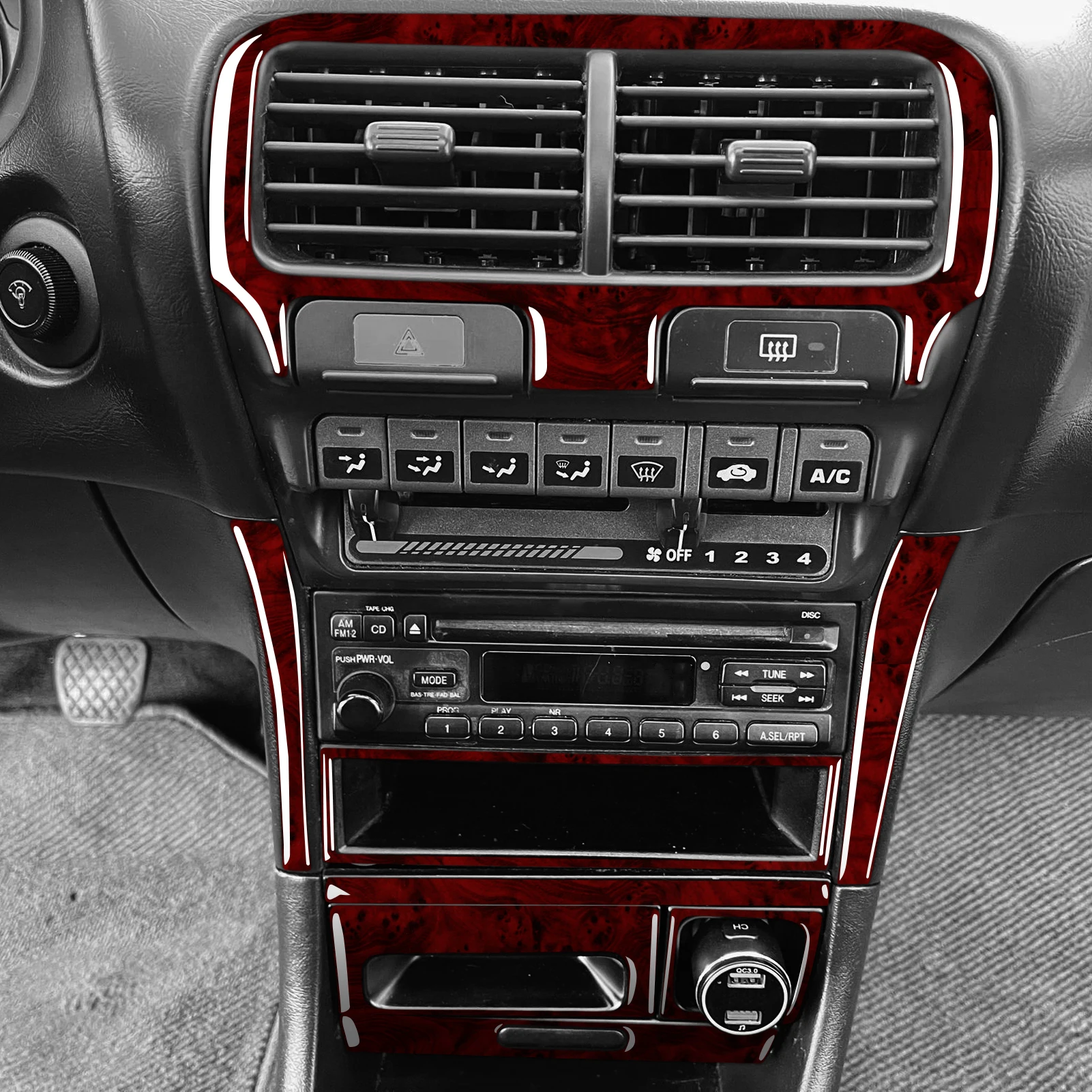 Car Central Storage Cigarette Lighter Ashtray Panel Frame Wood Grain Interior Accessories Sticker FOR Acura Integra 1994-2001