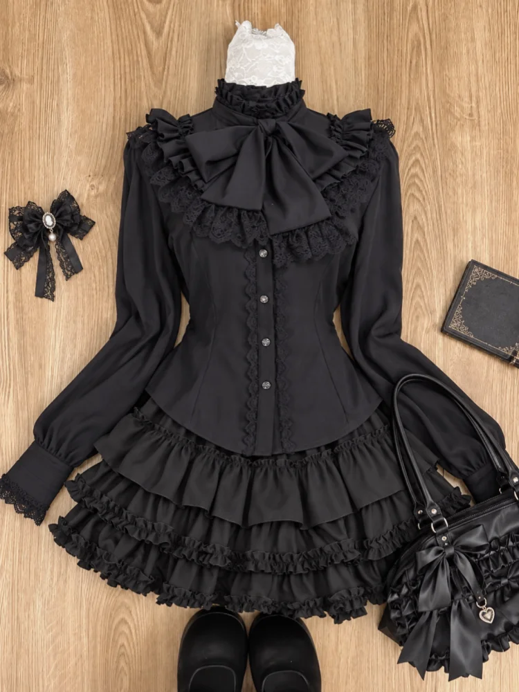 Gothic Vintage 2 Piece Skirt Set Woman Spicy Girls Sweet Lace Partchwork Shirt High Street Y2k Mini Skirt Harajuku Fashion Suit