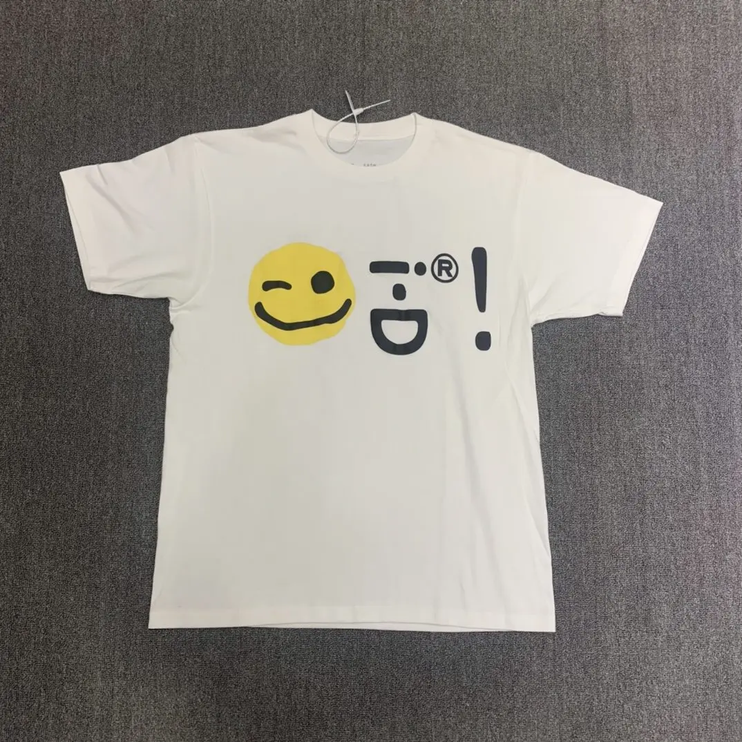 Европейская и американская модная брендовая футболка унисекс из чистого хлопка с короткими рукавами и принтом смайлика