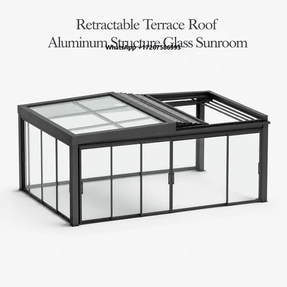 Hot Sale Automatic Retractable Waterproof Aluminum Glass Mobile Sunroom for Outdoor Terrace