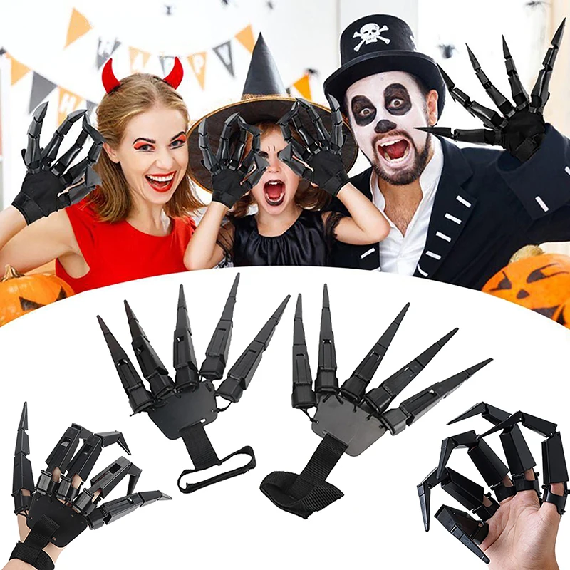 1Pc/Pair Halloween Articulated Fingers Scary Fake Skeleton Hand Cosplay Finger Glove Horror Ghost Claw Prop Party Decor