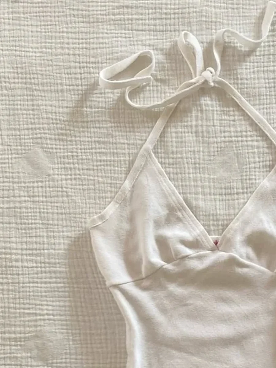 Sweet V-neck Halter Tank Tops Women Summer New All-match Sexy V-neck Slim Camisole Casual Vintage Preppy Style Cute Crop Top Y2K