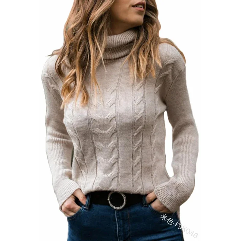 Women's Sweater Spring Autumn Solid Color Slim Fit Pullover Knitted Sweater Women's Casual Long Sleeve Turtleneck Sweater Top