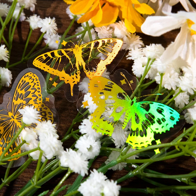 30Pcs PET Foil stickers lace Butterflies Flowers literary handbook fantasy Gold Stickers Shiny Decorative Material Scrapbooking