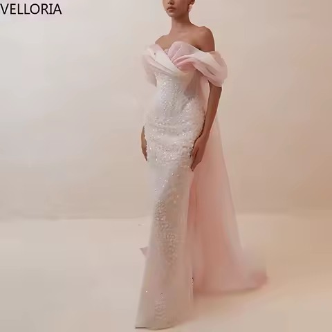 Pink Lace Women's formal Evening Dress Luxurious Beaded Strapless Occasion Dress Ball Gown فساتين سهرات Customized