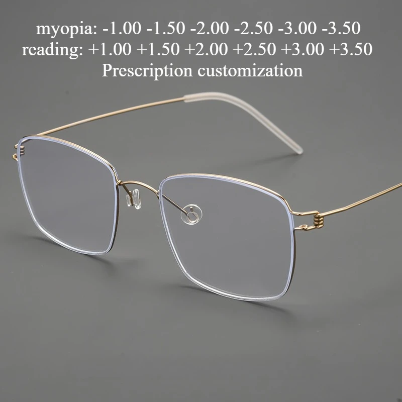 

50-23 Myopia Glasses Frame Men Lightweight plaid Screwless Pure Titanium Eyeglasses Anti Blue Light Reading Eyewear