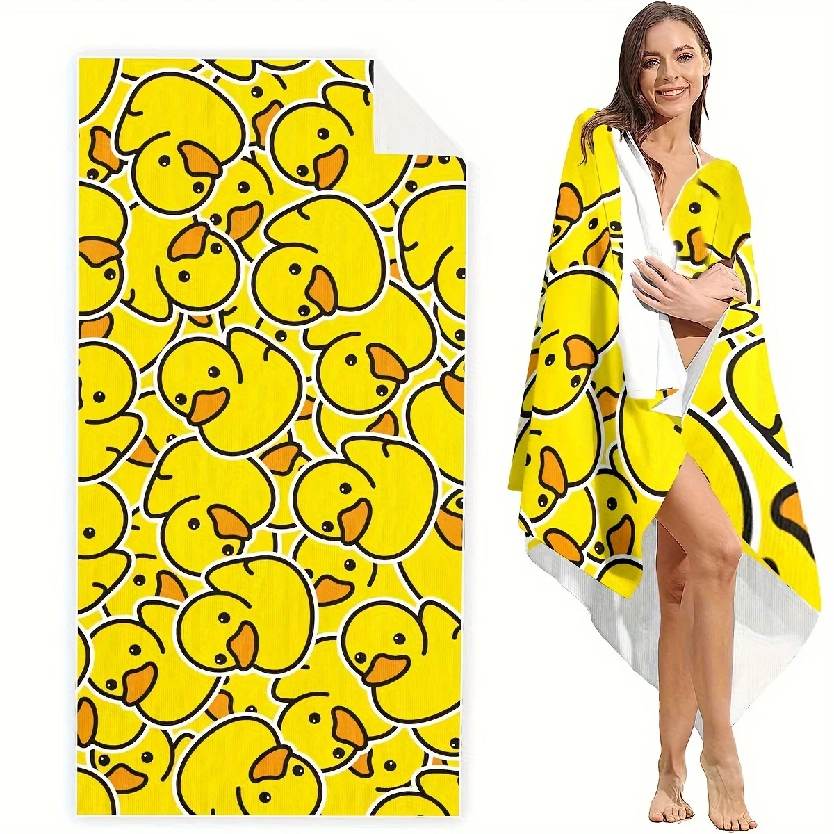 Extra large quick-drying microfiber beach towel with chic duck design - super absorbent, lightweight and stylish