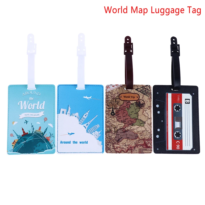 

Creative World Map Luggage Tag Travel Accessories PU Suitcase Id Addres Holder Baggage Boarding Tag Portable Label