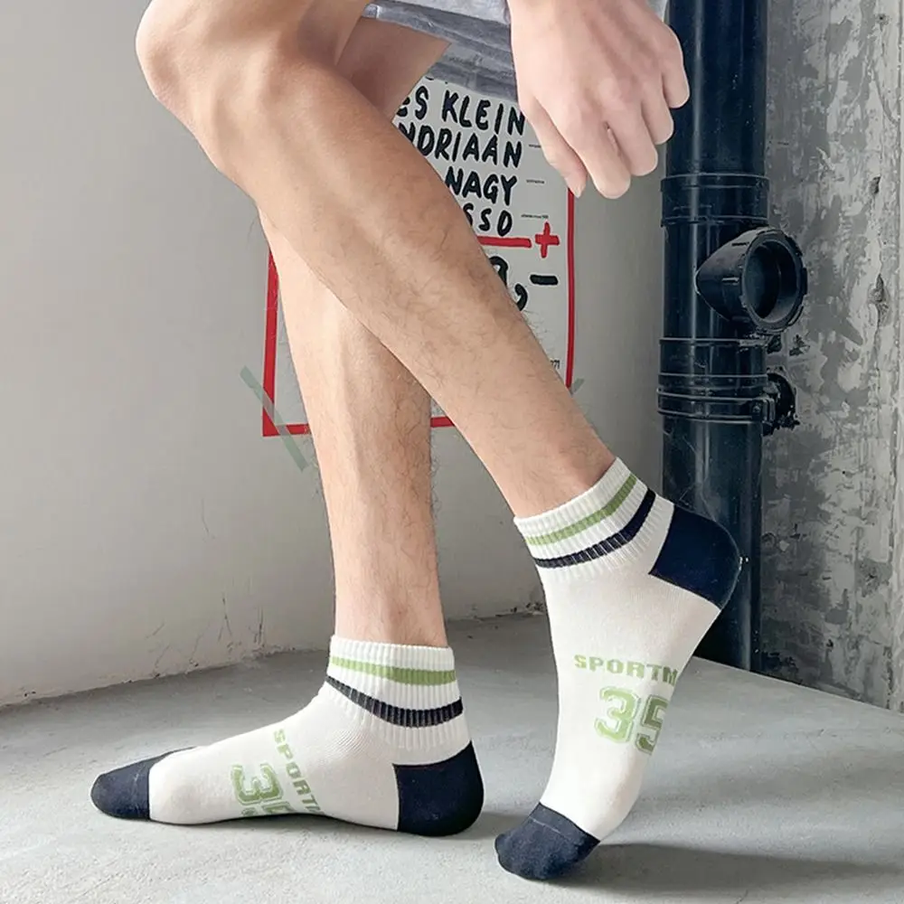 New Trend Sweat Absorption Spring And Summer Essentials Breathable Embroidery Letter Ankle Socks Men's Socks Short Socks