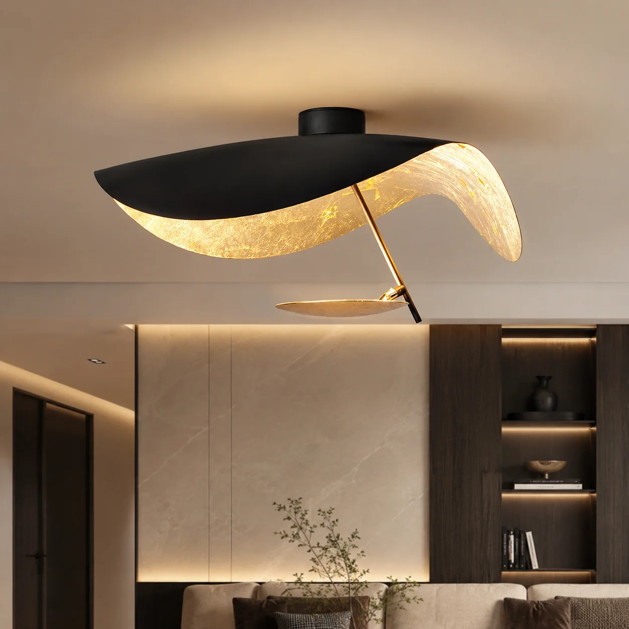 Modern Saucer Shape LED Ceiling Light, Black White Decorative Pendant Lamp for Living Room Coffee Shop Hotel Interior