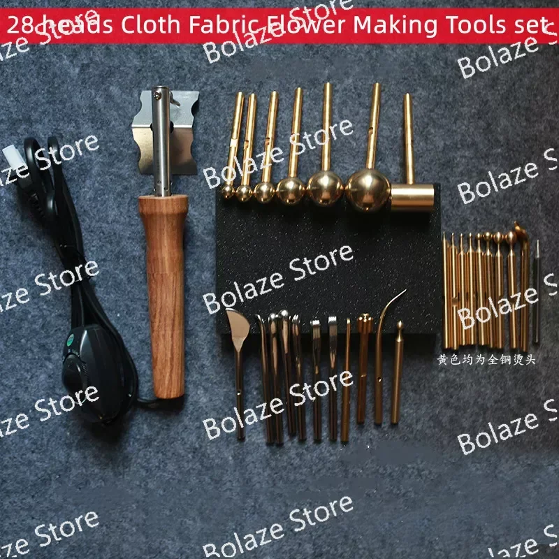 Cloth Fabric Flower Making Tools Set, Premium 28-heads+Soldering Iron with Power Control