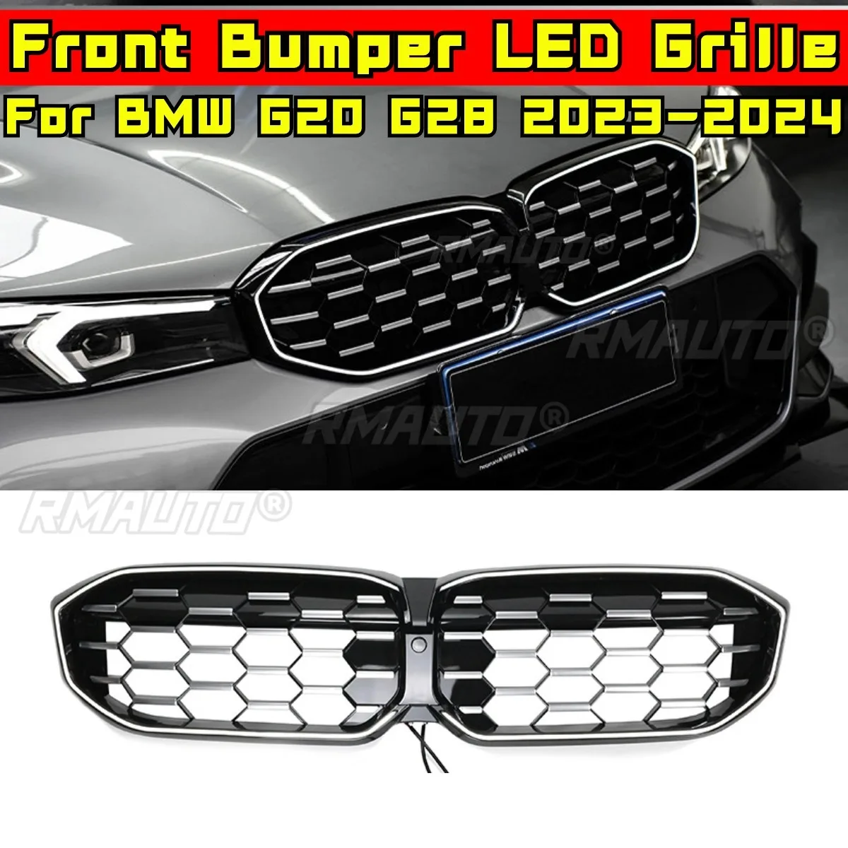 

For G20 LED Bumper Grill Car Bumper Grill Body Kit Front Bumper LED Grille For BMW 3 Series G20 G28 2023-2024 Car Accessories