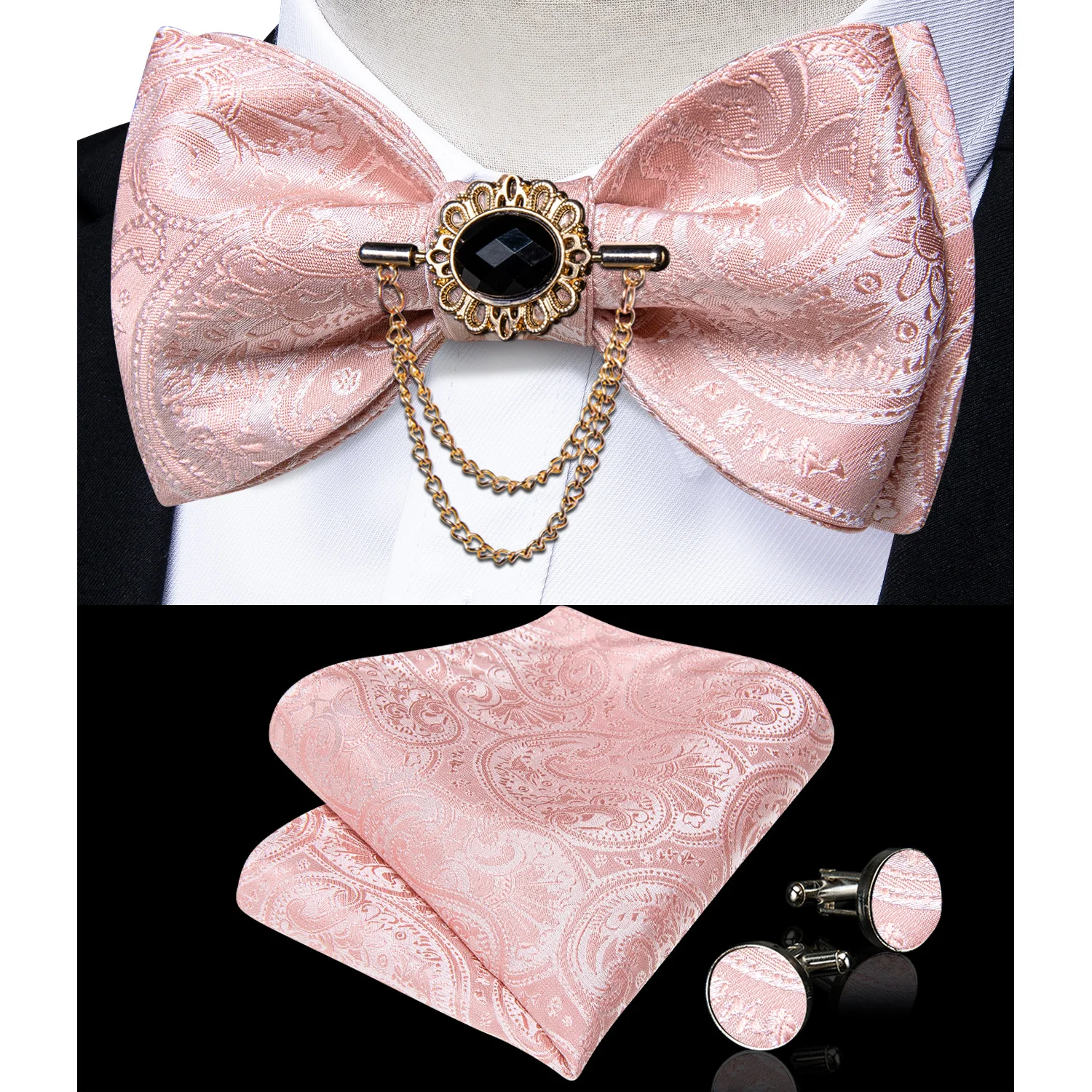 Exqusite männer Selbst-krawatte Bowties Hochzeit Krawatten Für Mann Zubehör Manschettenknöpfe Hanky Brosche Set Rot Schwarz Gelb blau Bowtie – Detail 14