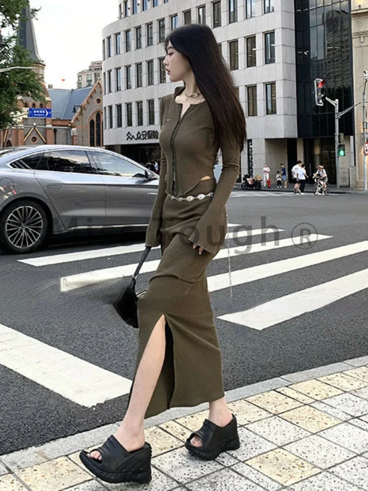 Winter Vintage Elegant Two Piece Set Women Patchwork Y2k Designer Midi Skirt Suit Female Korean Fashion Solid Casual Set 2023