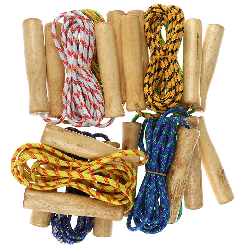 Wooden Handle Skipping Rope Color Random Gym Fitness Equipment School Group Sports Multi Person Jumping Rope