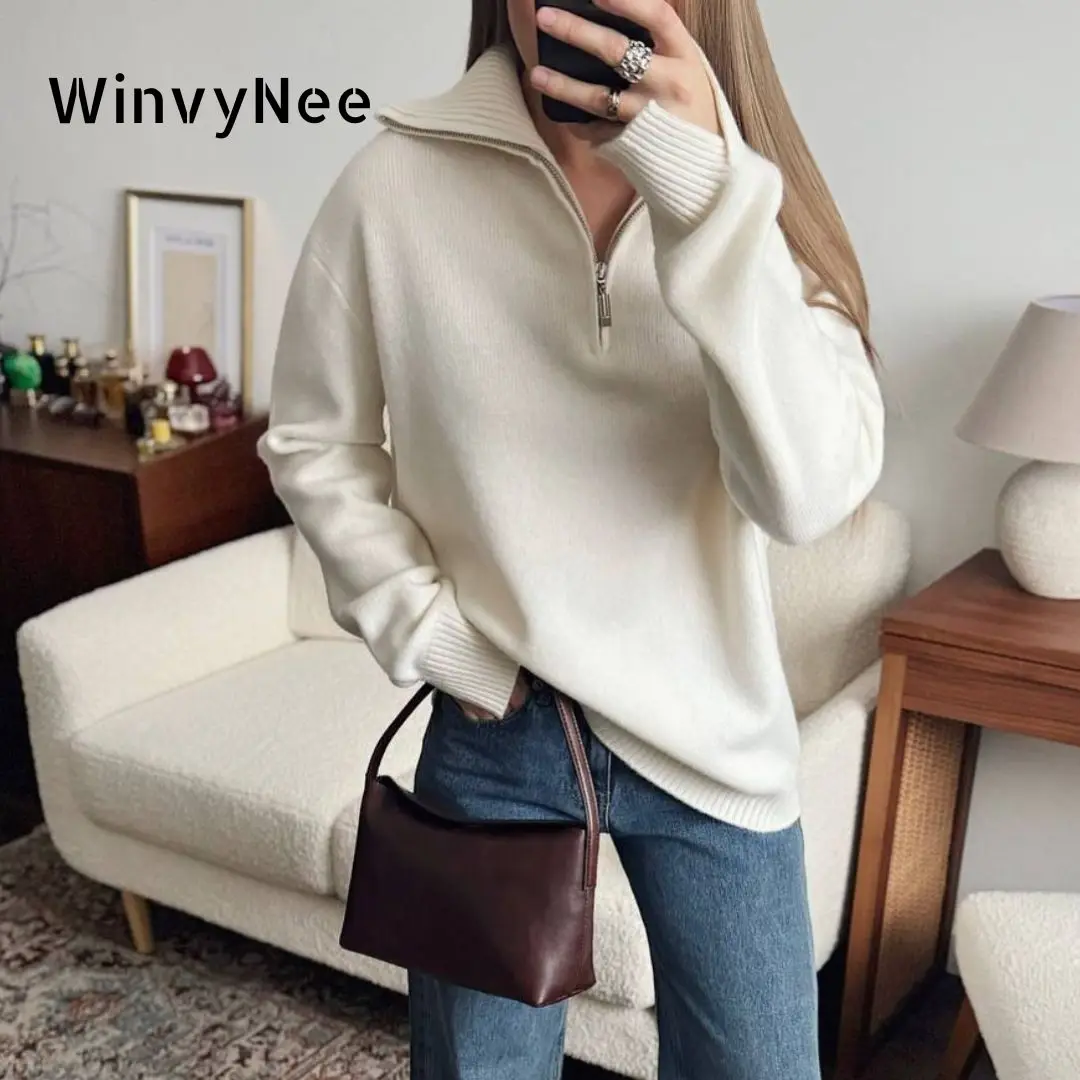 

WinvyNee Women's Clothing Wool White Sweater Knitted Top Women Turtleneck Collar Loose Pullovers Outerwears Plus Size A1283001E