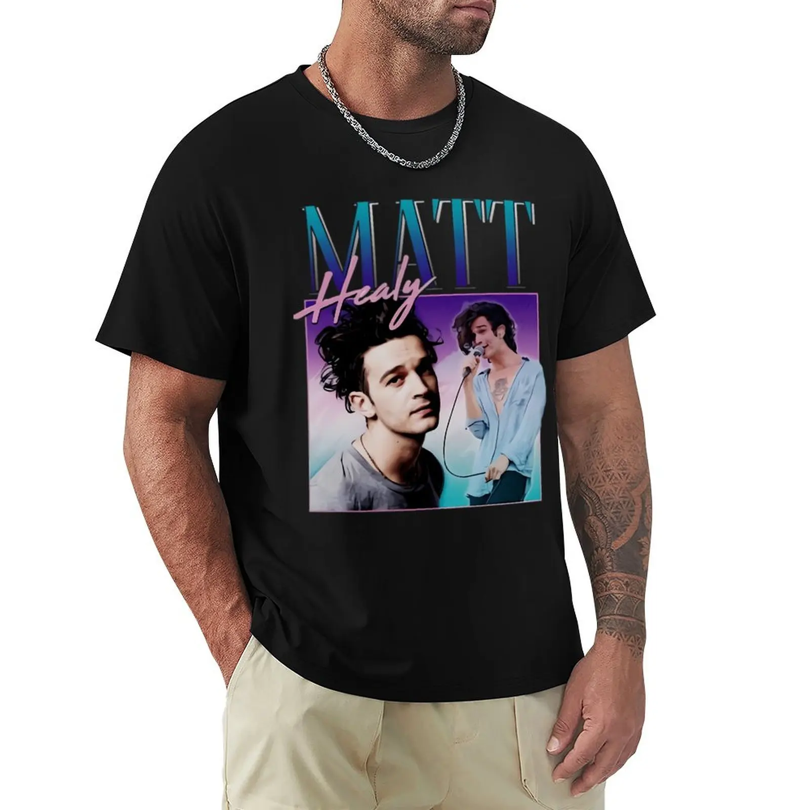 

Matt Healy Homage Funny Matty 1975 Retro 90S 80S Party T-Shirt quick drying blue archive mens graphic t-shirts