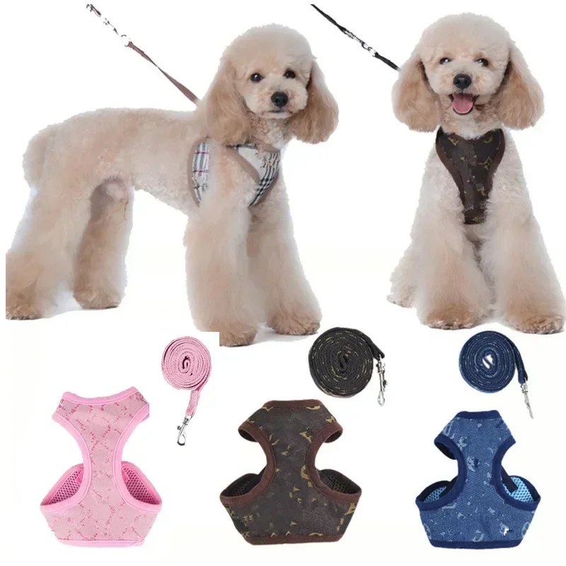 

Lot Luxury Designer Pet Dog Harness Leash Set Breathable Cat Dog Harness Vest for Chihuahua Smal