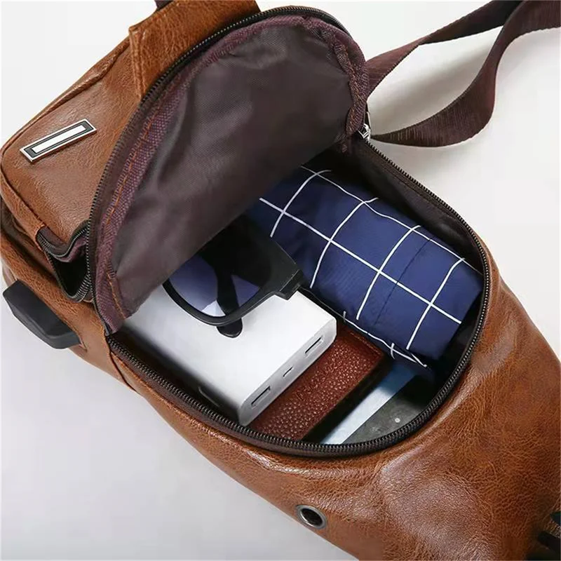 USB Charging Chest Bag With Headset Hole Men Multifunction Single Strap Anti-theft Chest Bag Adjustable Shoulder Strap