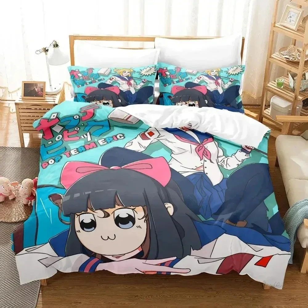 

Fashion 3d Print Anime Pop Team Epic Bedding Set Boys Girls Twin Queen Size Duvet Cover Pillowcase Bed Kids Adult Home Textiles