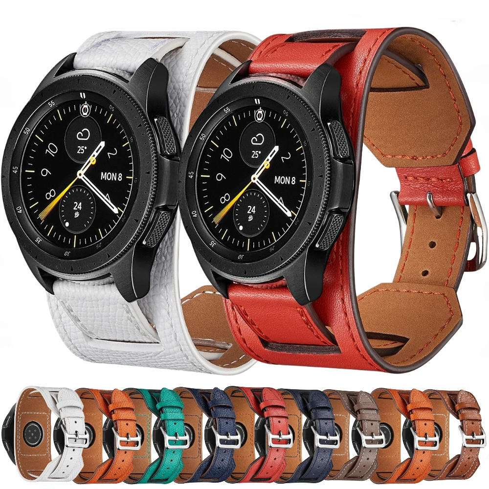 22mm 20mm Leather Strap For Samsung Galaxy Watch 4/5/Active 2 44mm 40mm/3/Gear S3 Watchband Huawei Watch 4/3/GT2 Pro/Amazfit GTR