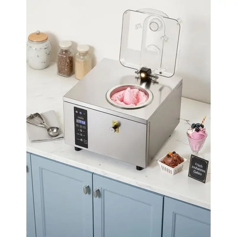 Machine à glaces commerciale pour gelato, 500 W, 5 L/h, sorbetière avec cylindre en acier inoxydable de 2,8 L (304), panneau de commande LED autonettoyant et haute productivité pour les snack-bars et restaurants