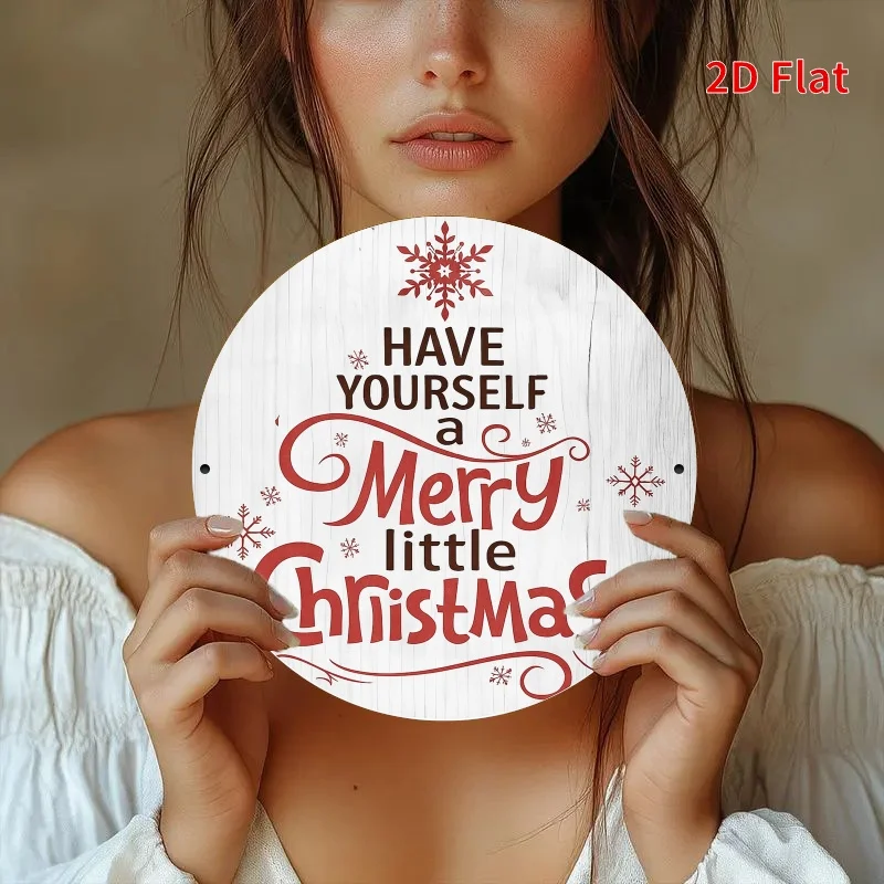 Metalowy szyld ścienny 2D w stylu vintage retro z napisem świątecznym: "Have Yourself a Merry Little Christmas" - 19,81x19,81 cm, okrągły, rosyjski styl.