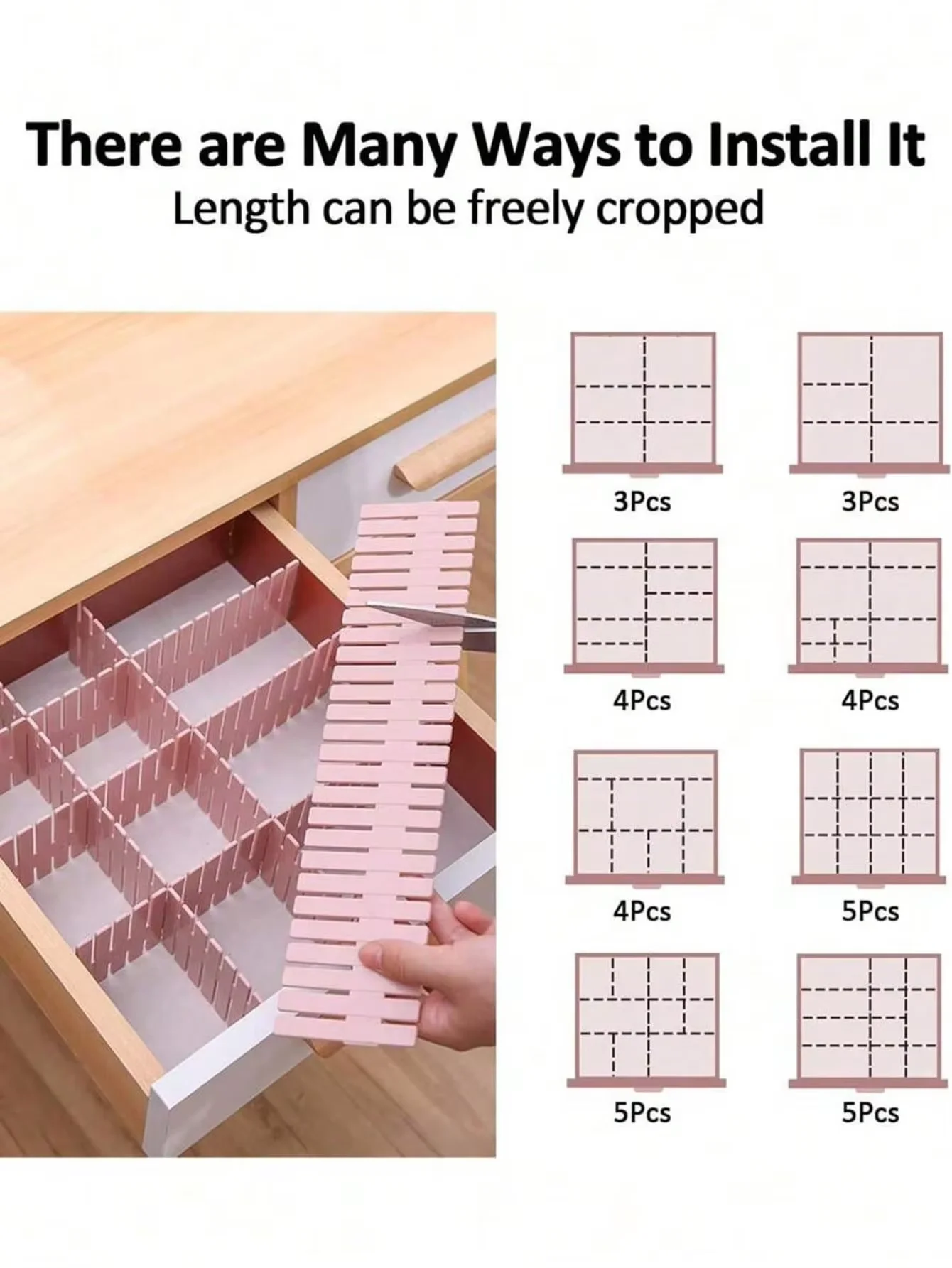 4 Pack Adjustable Plastic Drawer Organizer Dividers, Freely Combined Partition Separators for Socks & Underwear Bedroom Storage