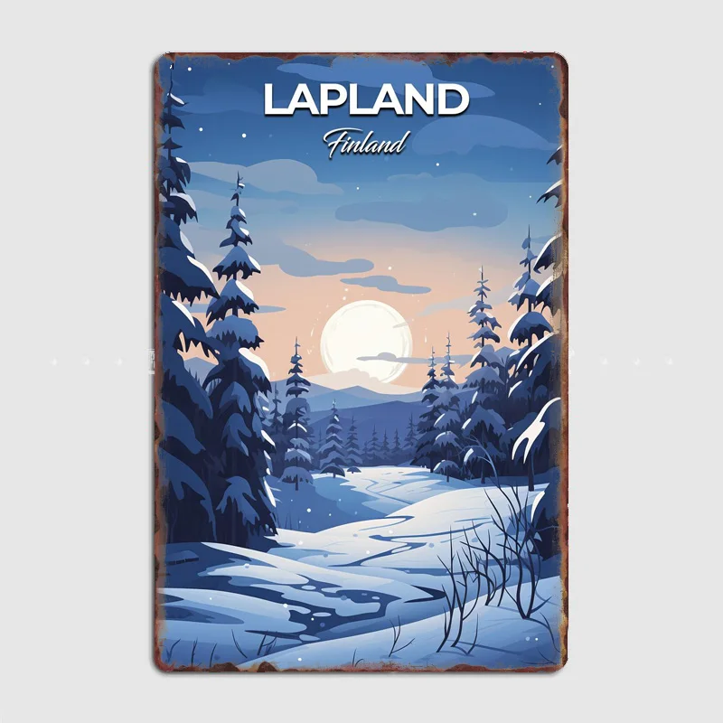 Travel Lapland Finland Travel Scenic Spot Retro Poster Metal Sign Mural Plates Club Tin Home Decor Room Decoration Wall Decor