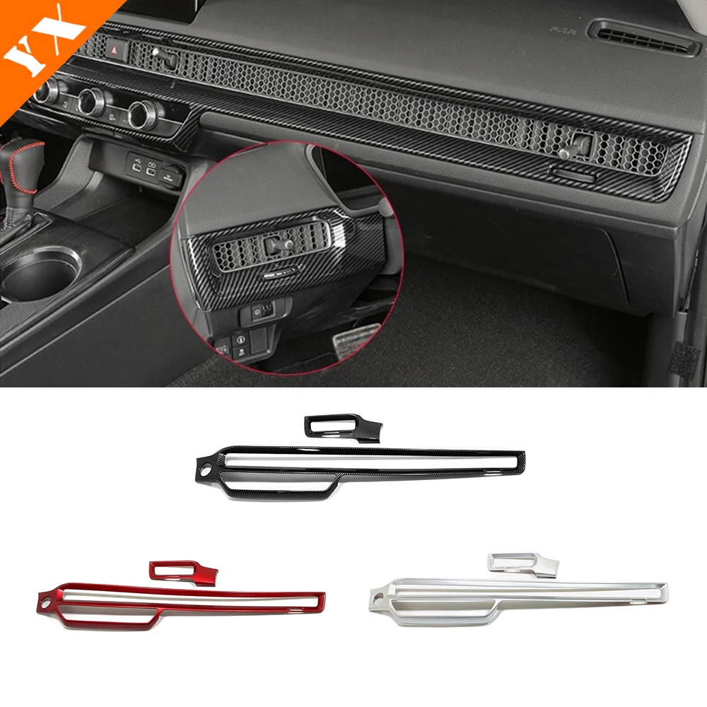 

For Honda 11th Gen Civic Accessories 2022-2024 Carbon Silver Red Car Central Console Panel Air Conditioner Outlet Garnish Cover