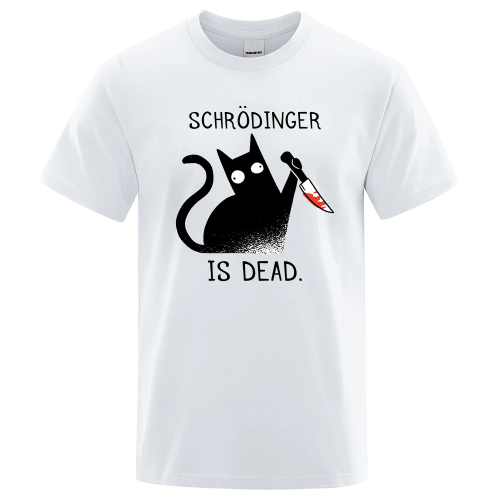 Schrodinger Is Dead Black Cat Tshirts Men Women 100% Cotton Oversized T-Shirt Hip Hop Loose Tee Clothes Fashion Casual Tops