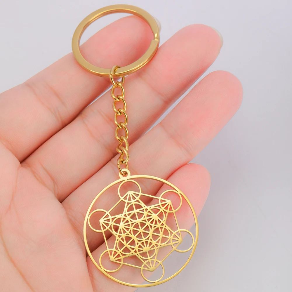 Dawapara Metatron Cube Keychain Seal Archangel Metatron Sacred Geometry Pendant Stainless Steel Spiritual Jewelry